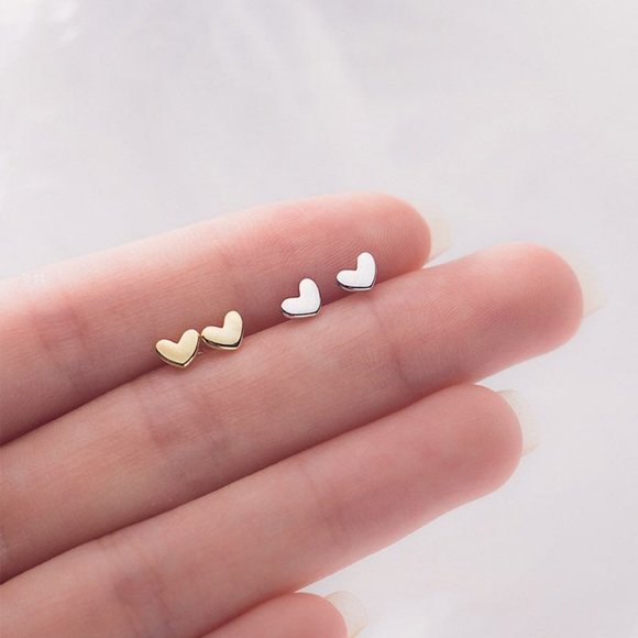 S925 small heart stud earrings-SS006 Gold - Picture 4 of 4